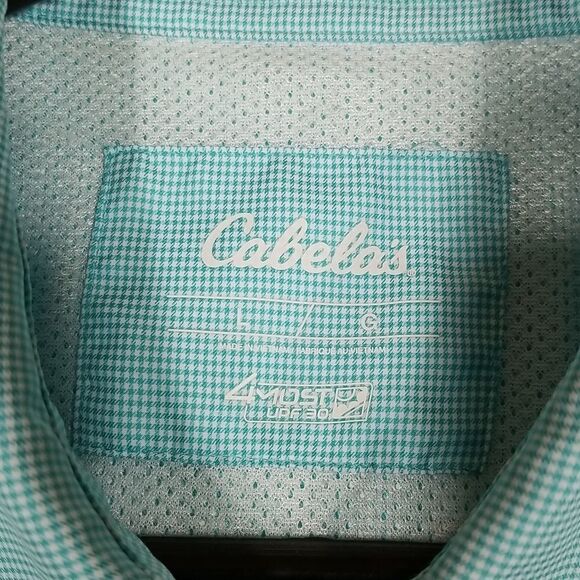 Cabelas Shirt Womens Large Button-Down Regular Fit Long Sleeve Green White - Picture 4 of 10